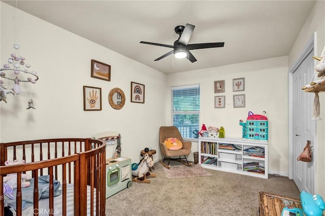 18863 Stonegate Rd, Hidden Valley Lake, CA 95467 - carpeted bedroom with a nursery area, a closet, ceiling fan, and baseboards