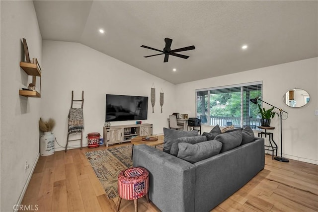 18863 Stonegate Rd, Hidden Valley Lake, CA 95467 - living area featuring lofted ceiling, ceiling fan, light wood-style flooring, recessed lighting, and baseboards