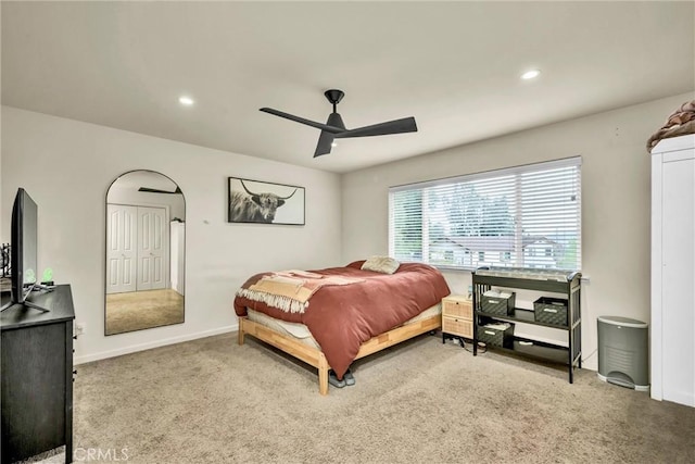 18863 Stonegate Rd, Hidden Valley Lake, CA 95467 - carpeted bedroom featuring baseboards, recessed lighting, and a ceiling fan