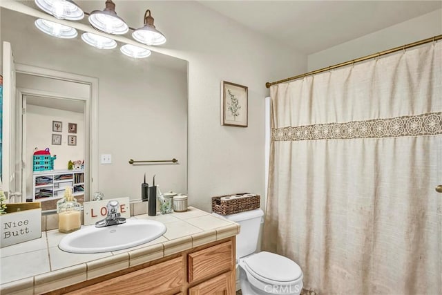 18863 Stonegate Rd, Hidden Valley Lake, CA 95467 - bathroom with toilet, vanity, and a shower with shower curtain