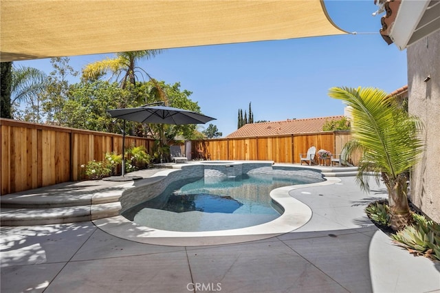view of pool featuring a fenced backyard and a patio area