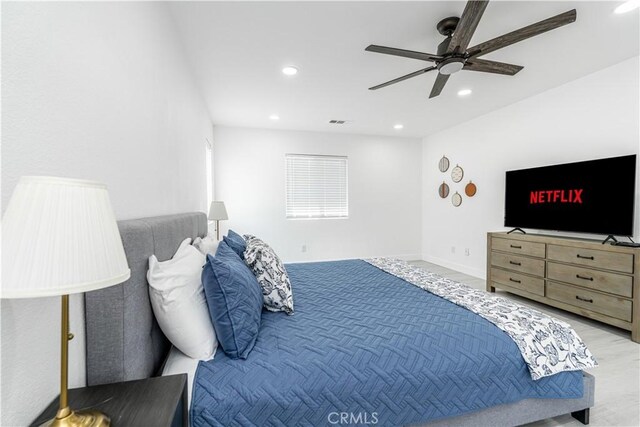 43250 Lago Brezza Dr, Indio, CA 92203 - bedroom with recessed lighting, ceiling fan, and wood finished floors