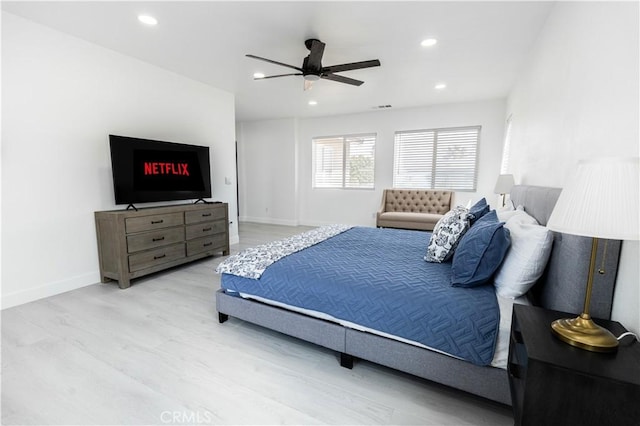 43250 Lago Brezza Dr, Indio, CA 92203 - bedroom featuring wood finished floors, baseboards, recessed lighting, and ceiling fan