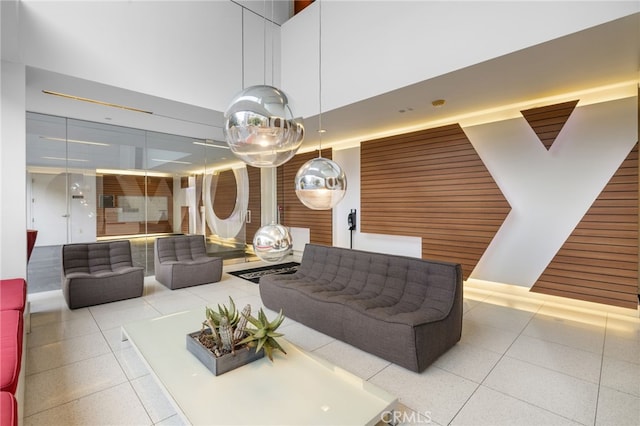 lobby with a towering ceiling