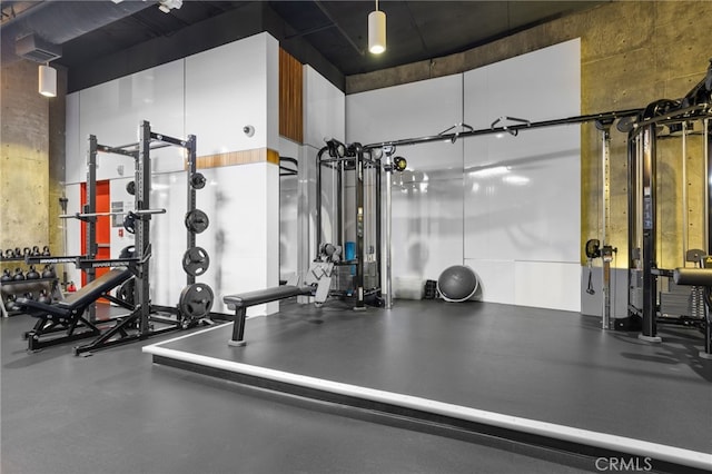 gym featuring a high ceiling