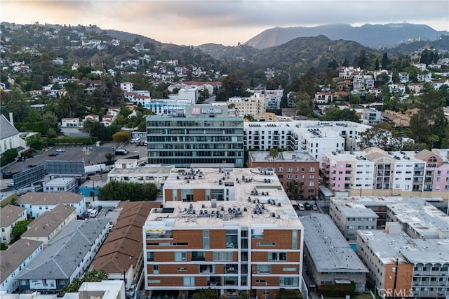 aerial view at dusk of a mountain view
