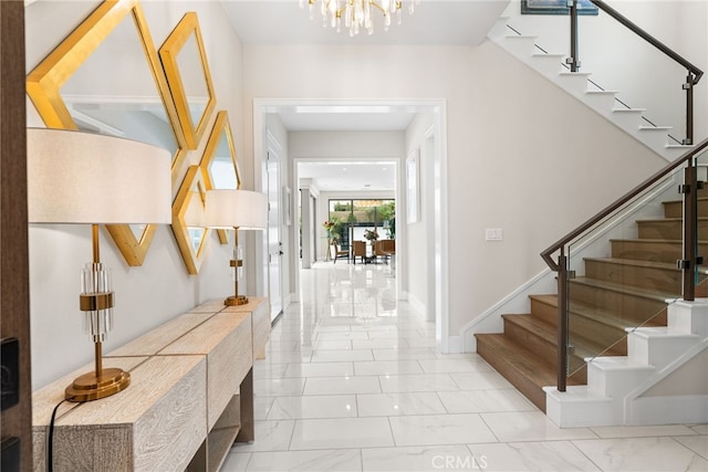 244 Coal Mine, Irvine, CA 92602 - entryway with stairs, marble finish flooring, and a chandelier