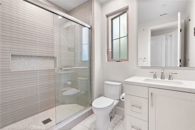 244 Coal Mine, Irvine, CA 92602 - bathroom featuring toilet, vanity, a shower stall, and baseboards