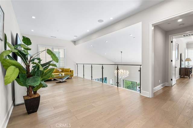 244 Coal Mine, Irvine, CA 92602 - hall featuring light wood-style floors, a chandelier, recessed lighting, and baseboards