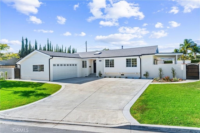 18011 Theodora Dr, Tustin, CA 92780 - ranch-style house with a gate, an attached garage, driveway, stucco siding, and a shingled roof