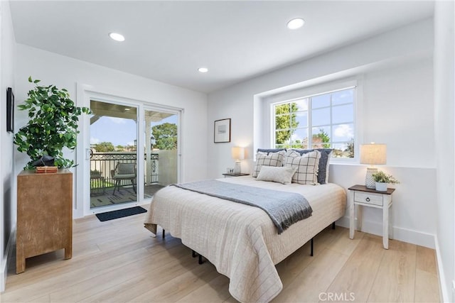 18011 Theodora Dr, Tustin, CA 92780 - bedroom featuring access to outside, light wood-type flooring, recessed lighting, and baseboards