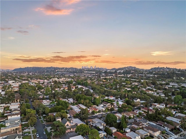 view of aerial view at dusk