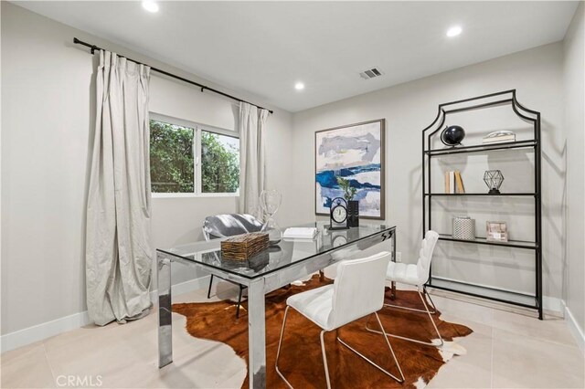 office area featuring recessed lighting, baseboards, and light tile patterned flooring