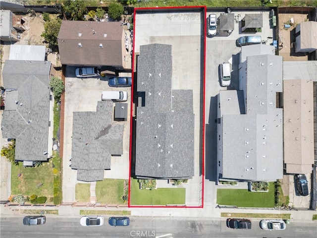 aerial view of residential area featuring property boundaries highlighted