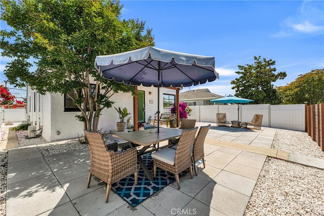 view of patio / terrace featuring a fenced backyard and outdoor dining area