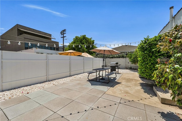 view of patio / terrace with a fenced backyard and outdoor dining space