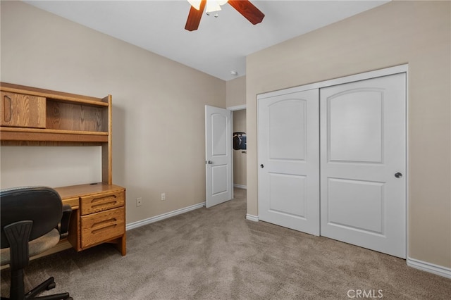 14538 Eagle River Rd, Eastvale, CA 92880 - office with ceiling fan, light carpet, and baseboards