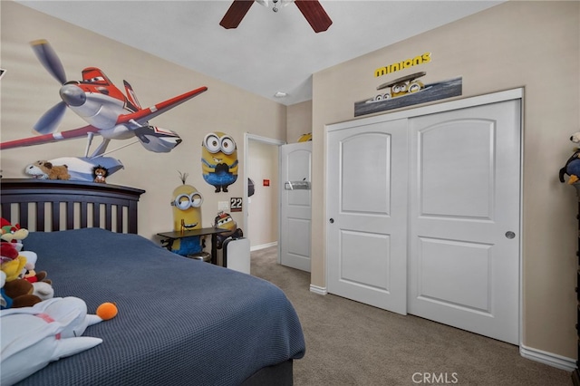 14538 Eagle River Rd, Eastvale, CA 92880 - carpeted bedroom with a closet, ceiling fan, and baseboards