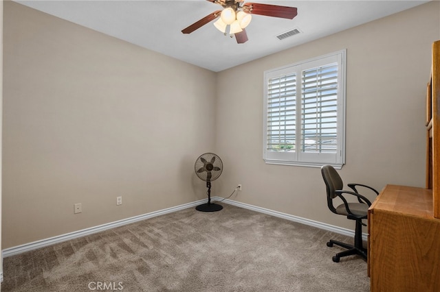 14538 Eagle River Rd, Eastvale, CA 92880 - unfurnished office with a ceiling fan, baseboards, and carpet floors