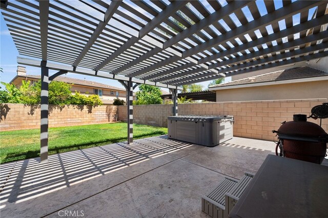 14538 Eagle River Rd, Eastvale, CA 92880 - view of patio with a hot tub and a pergola