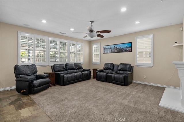 14538 Eagle River Rd, Eastvale, CA 92880 - living room featuring ceiling fan, recessed lighting, and baseboards