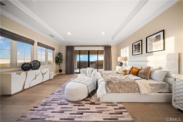 100 Headwaters, Irvine, CA 92602 - bedroom with wood finished floors, access to exterior, recessed lighting, crown molding, and baseboards