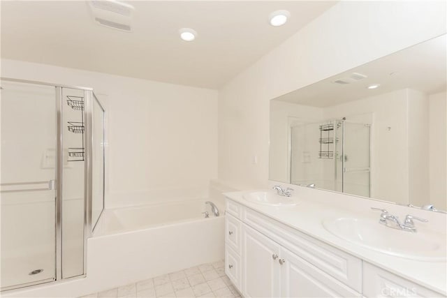 7460 Jersey St, Chino, CA 91708 - bathroom with a shower stall, a garden tub, double vanity, and recessed lighting