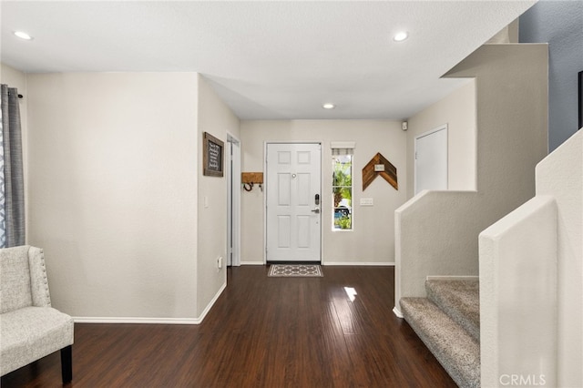 7189 Myrtle Pl, Fontana, CA 92336 - entrance foyer with wood finished floors, baseboards, stairs, and recessed lighting