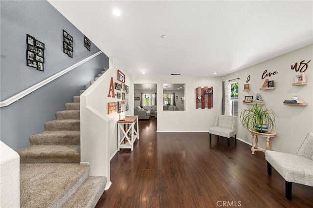 7189 Myrtle Pl, Fontana, CA 92336 - entryway featuring stairway, wood finished floors, recessed lighting, and baseboards