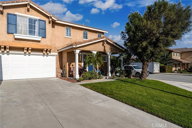 7189 Myrtle Pl, Fontana, CA 92336 - view of front of property featuring stucco siding, a front lawn, concrete driveway, and an attached garage