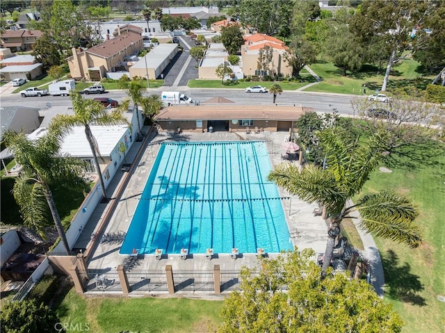 aerial view of a pool area