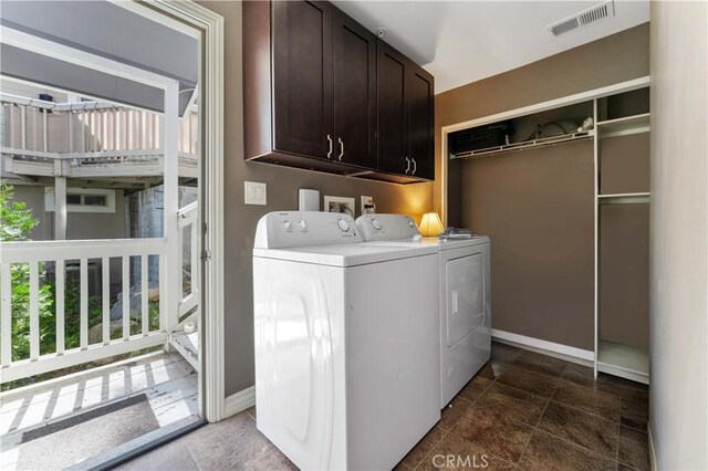 576 Rose Ln, Twin Peaks, CA 92391 - washroom featuring cabinet space, washer and dryer, and baseboards