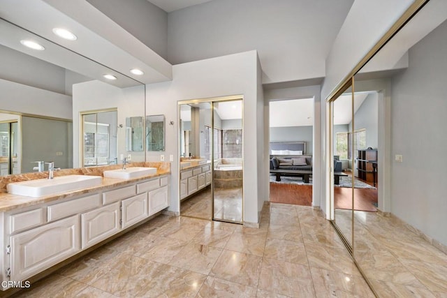1985 Erin Way, Glendale, CA 91206 - full bath featuring double vanity, recessed lighting, and a bath