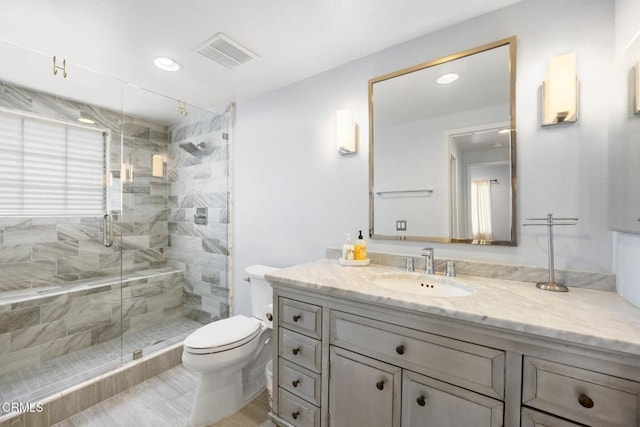 1985 Erin Way, Glendale, CA 91206 - bathroom featuring vanity, a stall shower, and recessed lighting