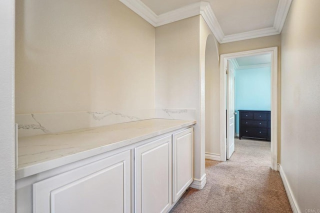 32555 Safflower St, Winchester, CA 92596 - hall with light carpet, crown molding, and baseboards