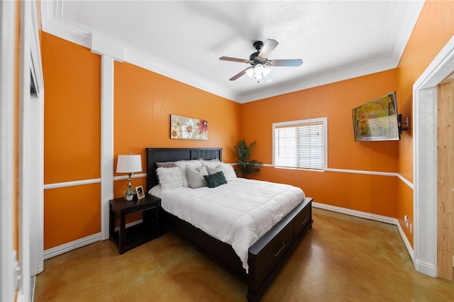 41225 Hacienda Dr, Murrieta, CA 92562 - bedroom with ornamental molding, baseboards, and ceiling fan