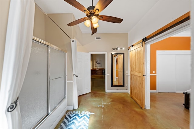 41225 Hacienda Dr, Murrieta, CA 92562 - corridor featuring concrete floors and a barn door
