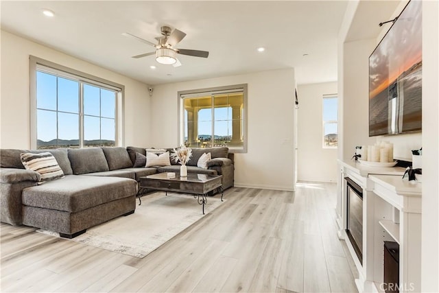 1648 Fig Tree Way, Oceanside, CA 92056 - living area with light wood-style flooring, a ceiling fan, baseboards, and recessed lighting