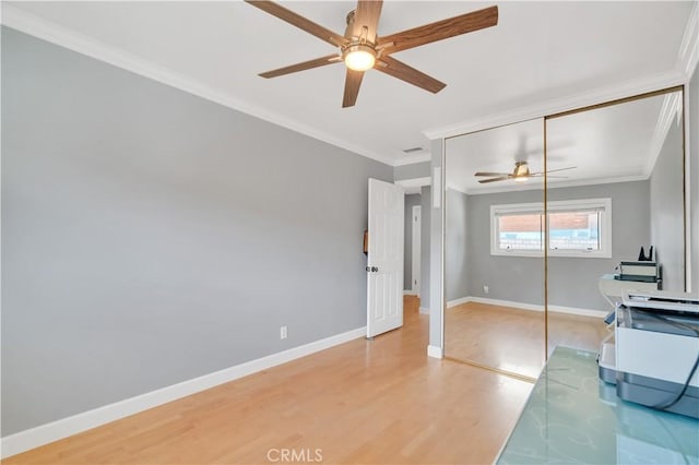 1961 W 187th Pl, Torrance, CA 90504 - unfurnished living room featuring ceiling fan, ornamental molding, light wood-type flooring, and baseboards