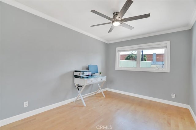 1961 W 187th Pl, Torrance, CA 90504 - home office featuring light wood finished floors, crown molding, baseboards, and a ceiling fan