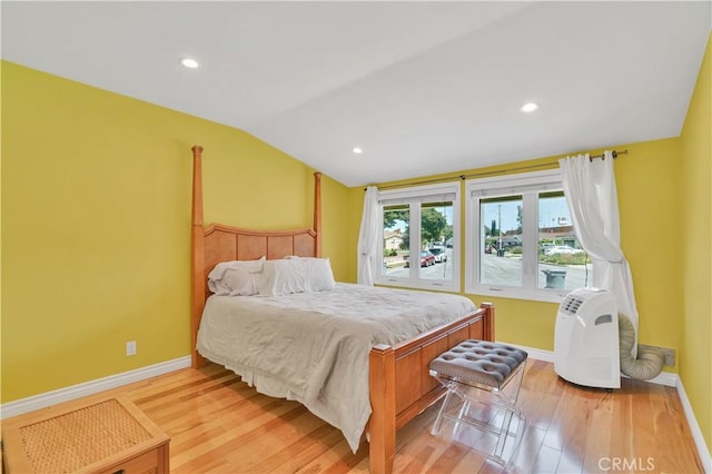 1961 W 187th Pl, Torrance, CA 90504 - bedroom featuring baseboards, light wood-type flooring, lofted ceiling, and recessed lighting