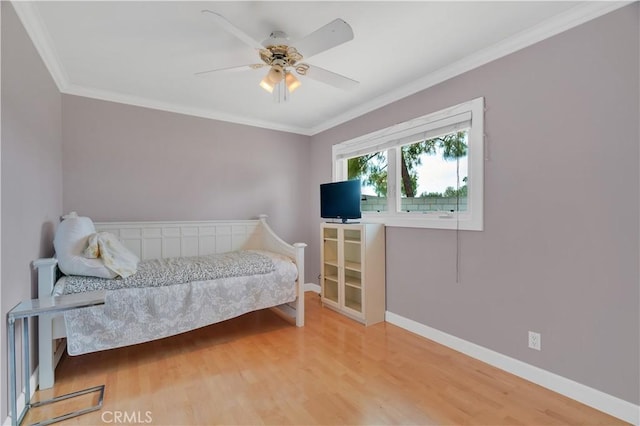 1961 W 187th Pl, Torrance, CA 90504 - bedroom with wood finished floors, crown molding, baseboards, and a ceiling fan
