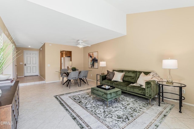 2451 Manet Ln, Simi Valley, CA 93063 - living area featuring light tile patterned flooring, ceiling fan, baseboards, and recessed lighting
