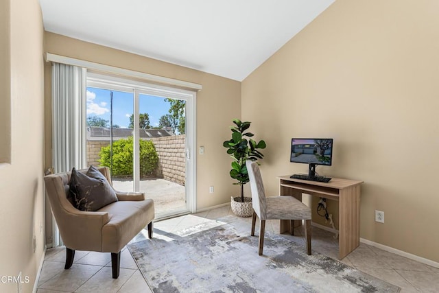 2451 Manet Ln, Simi Valley, CA 93063 - office space with light tile patterned flooring, vaulted ceiling, and baseboards