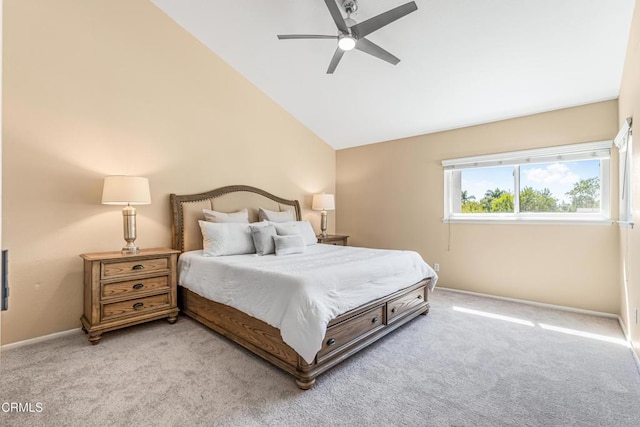 2451 Manet Ln, Simi Valley, CA 93063 - bedroom with light colored carpet, lofted ceiling, baseboards, and a ceiling fan