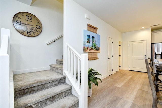 1053 Tiburon Way, San Luis Obispo, CA 93401 - entryway with stairs, baseboards, light wood-style flooring, and recessed lighting