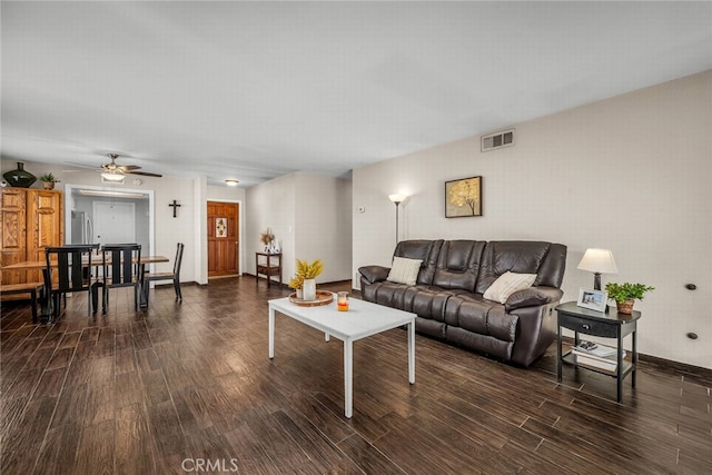1729 Amelia Ave, San Pedro, CA 90731 - living area with dark wood-type flooring, ceiling fan, and baseboards