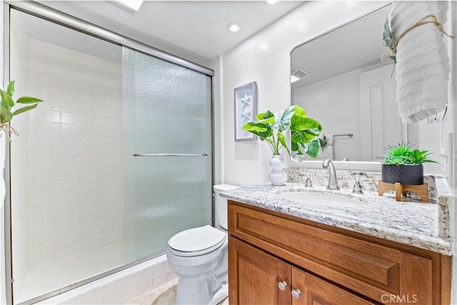 201 Bay Shore Ave Unit 209, Long Beach, CA 90803 - full bathroom featuring toilet, a shower stall, vanity, and recessed lighting
