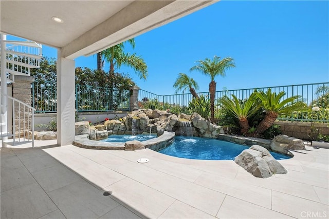28 Brownsbury Rd, Laguna Niguel, CA 92677 - view of swimming pool featuring a fenced backyard, a patio area, and a hot tub