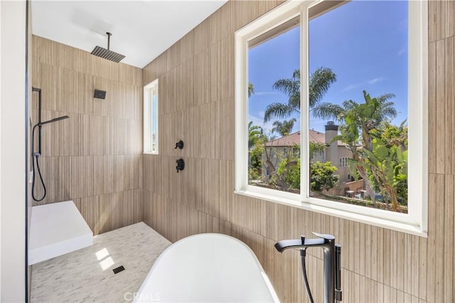 17 Candlewood, Irvine, CA 92620 - bathroom with a tile shower and a freestanding bath